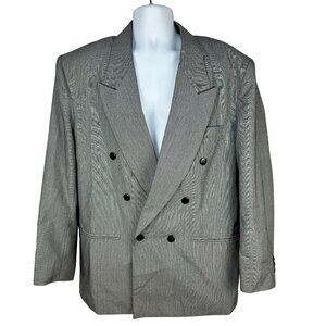 Policy Studio Mens Double Breasted Blazer L Black Buttons Gray Pinstripe Pattern